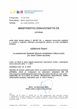 VŘ na poskytování lázeňské léčebně rehabilitační lůžkové péče pro