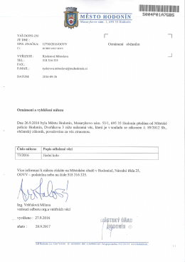 Oznámení a vyhlášení nálezu č. 73/2016