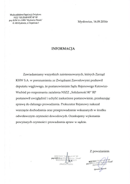 Emerytów i Rencistów KHW S.A. - MOZ NSZZ "Solidarność 80" RP