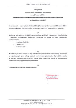 Dni wolne 2016/2017 - Szkoła Podstawowa w Kamionkach