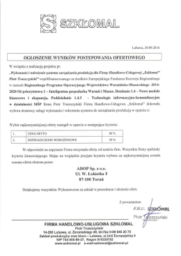 wyniki postepowania ofertowego