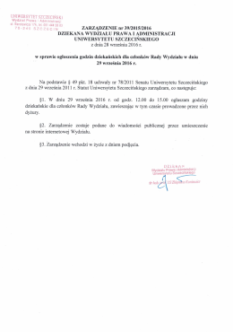 ZARZĄDZENIE nr 39/2015/2016 w sprawie ogłoszenia godzin