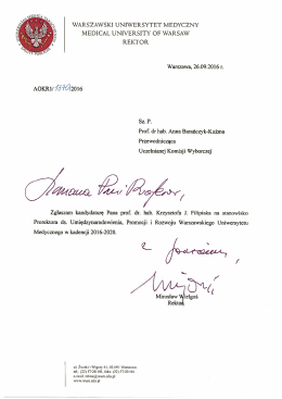 Zgłoszenie przez JM Rektora kandydatury prof. K. Filipiaka na