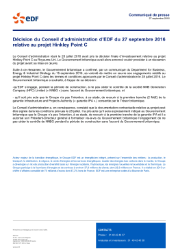 Décision du Conseil d`administration d`EDF du 27 septembre 2016