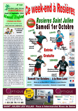 l`hebdo du gymnase. - Rosières Saint Julien Handball