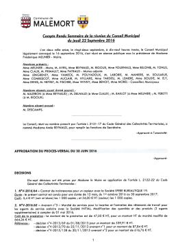 Conseil Municipal du jeudi 22 septembre 2016