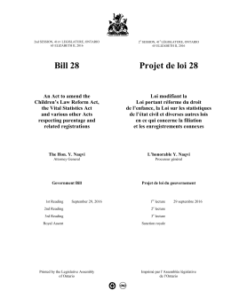 Bill 28 Projet de loi 28 - the Legislative Assembly of Ontario