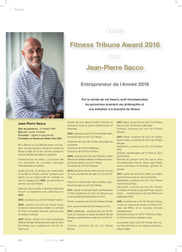 Suisse Fitness Tribune Award 2016 pour Jean