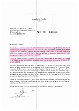 Lettre de Josep Borrell à José Manuel Barroso sur la gestion des