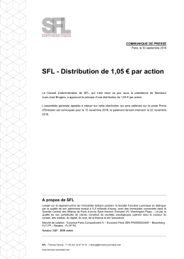 SFL - Distribution de 1,05 € par action