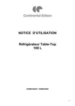 NOTICE D`UTILISATION Réfrigérateur Table
