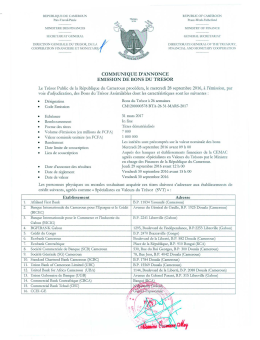 Communiqué d`annonce des Bons du Trésor Assimilables