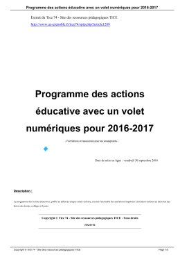 Programme des actions éducatives 2016