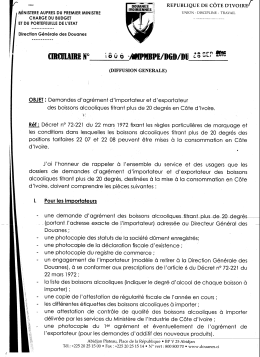 circulaire n&deg;1806 - Douanes de C&ocirc;te d`Ivoire