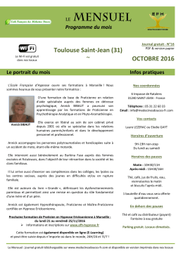 "Le Mensuel" d`octobre 2016 - Ecole Française des Médecines