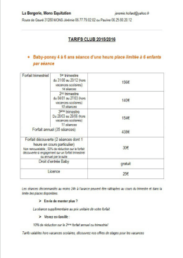 Tarifs 4 &agrave; 6 ans - ECURIE MONS EQUITATION