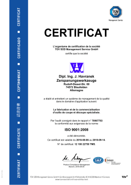 certificat - J. Havranek Zerspanungswerkzeuge