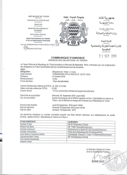 Communiqu&eacute; d`annonce des Obligations du Tr&eacute;sor