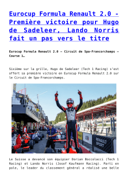 Eurocup Formula Renault 2.0 - Première victoire pour Hugo de
