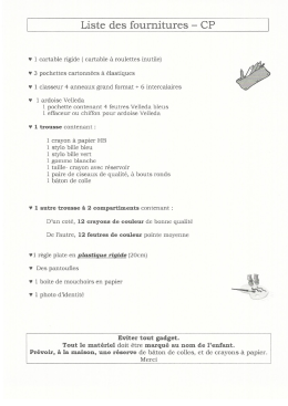 Page 1 Liste des fournitures – CP w 1 cartable rigide (cartable à