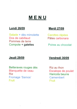 Cantine municipale : menu de la semaine