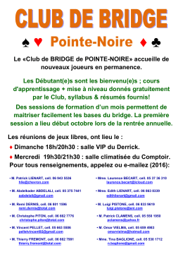 Club de BRIDGE de POINTE-NOIRE - Les annonces des Marraines