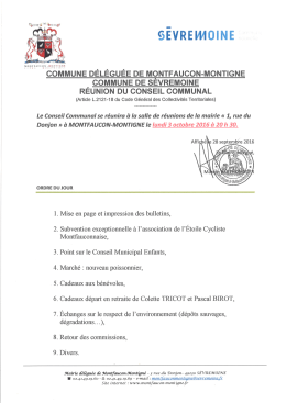 Réunion du Conseil Communal, 20 h 30, salle du Conseil