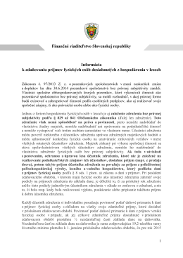 Finančné riaditeľstvo Slovenskej republiky Informácia k zdaňovaniu