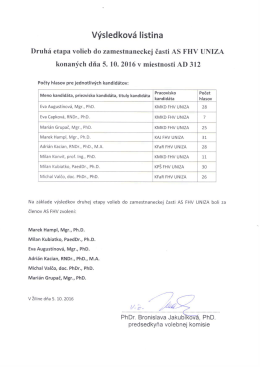 Výsledková listina z volieb do zamestnaneckej časti AS FHV