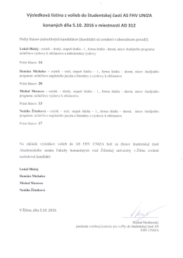 Výsledková listina z volieb do študentskej časti AS FHV
