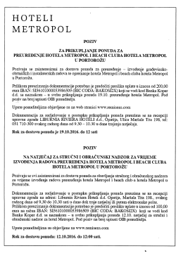 Poziv za prikupljanje ponuda za preuređenje Hotela Metropol i