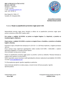 Predmet: Raspis za pojedinačno prvenstvo regije sjever U23.