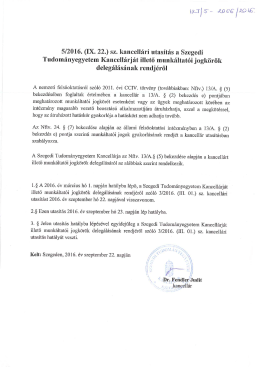 5/2016. (IX. 22.) sz. kancellári utasítás a Szegedi Tudományegyetem