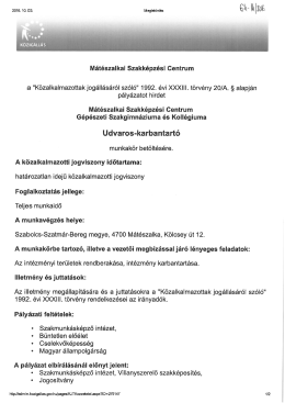 64-14 Udvaros-karbantartó állás - Mátészalkai Szakképzési Centrum