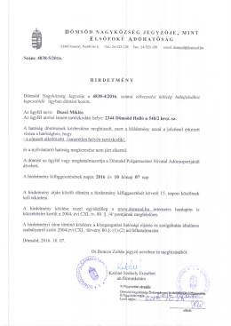 Page 1 D Ö M S ÖD NAGY KÖZS É G J E G Y Z Ő JE, MINT E L S Ó