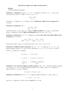 Egyváltozós függvények differenciálszámitása Elmélet A
