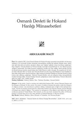 Osmanlı Devleti ile Hokand Hanlığı Münasebetleri