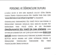 Page 1 PERSONEL VE &Ouml;ĞRENCİLERE DUYURU &Ccedil;&Uuml;SAĞLIK