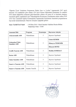 2016 Güz ÖYP Lisansüstü Eğitim Kontenjanları Başvuru Sonuçları