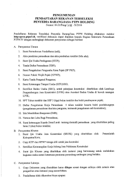 Page 1 PENGUMUMAN PENDAFTARAN REKANAN TERSELEKSI