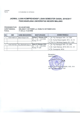 Page 1 Lampiran Nomor : 6.10.24/UN32.13.1/DT/2016 JADWAL