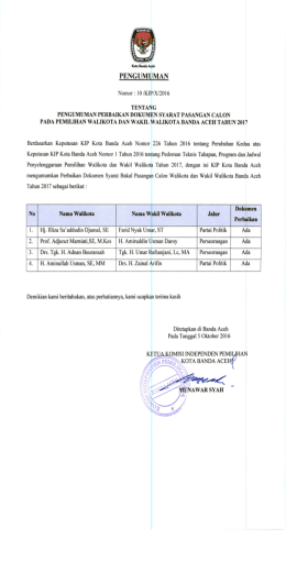 Pengumuman Dokumen Syarat Pencalonan