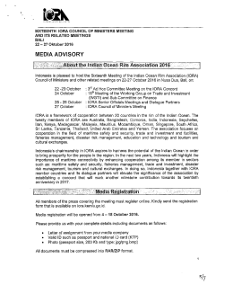 media advisory: 16th meeting of the indian ocean rim association