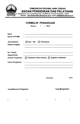 Formulir Pengaduan - Badan Diklat Provinsi Jawa Tengah