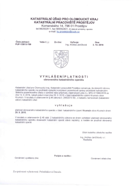 Vyhlášení platnosti obnoveného kastastrálního operátu po KPÚ