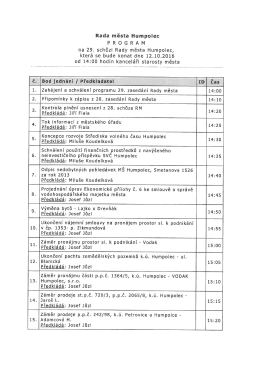 Program 29. schůze rady města, 12.10.2016