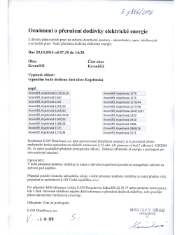 oznámení o přerušení dodávky elektrické energie dne 20