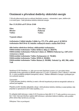 Oznámení o přerušení dodávky elektrické energie dne 13. 10. 2016