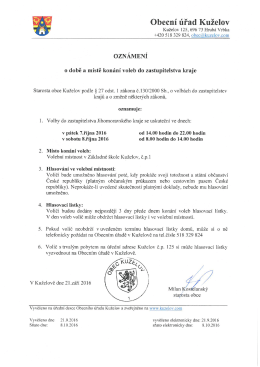 Oznámení o místě a době konání voleb do