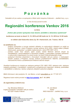 P o z v á n k a Regionální konference Venkov 2016